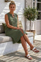 Khaki Hakim Collar Sleeveless Buttoned Pocketed Dirty Stitched Casual Muslin Woven Dress 113 60 - 5