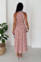 Women's Halter Neck Patterned Long Dress – Stylish Design with Belt - 8