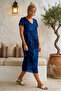 Black-Blue V-Neck Short Sleeve Patterned Casual Viscose Woven Dress 113 64 - 4