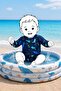 Baby Boy Shark Splash Long Sleeve Zipper Jumpsuit Swimsuit - 7