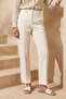 Plus Size Women's Slit Detail Ankle Length Fabric Trousers 07 Ecru - 4