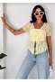Women's Lace Transparent Front Tie Drawstring Detailed V-Neck Short Sleeve Summer Blouse - 5