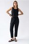 2152 Women's Crew Neck Blouse Elastic Waist Pants Set Black