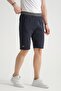 Navy Blue Men's Shorts with Minimal Print Regular Fit - 5