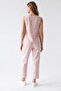 2152 Women's Crew Neck Blouse Elastic Waist Pants Set Pink - 6