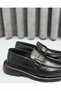 Men's Genuine Leather Metal Buckle Thick Sole Casual & Classic Loafer Shoes – Black / Brown - 3