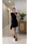 Elore Black Padded Waist Dress with Lace Detail