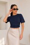 Women's T-Shirt Short Batwing Sleeve Cotton Crew Neck Side Gathered Draped Blouse - 2
