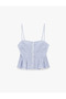 Waffle Fabric Buttoned Strappy Striped Corset Look Crop Top - 3