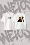 Masked Leather Women's Design Printed Oversize Crew Neck T-Shirt White