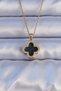 316L Steel Gold Color Black Enamel Zircon Stone Clover Figured Necklace - 2