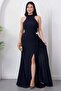Halter Neck Draped Buckle Evening Dress Ecr5862 - 4