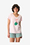 Women Olive You Short Sleeve Shorts Multicolour Pyjama Set