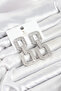 Silver Color Zircon Stone Square Model Women's Evening Dress Earrings - 2