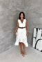 Women's White Scallop Embroidered Belted Midi Length Asymmetrical Dress Nbk4673 - 3