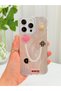iPhone 15 Pro Stone Case with Pearl Necklace Detail, Marbling Effect, 3D Heart and Motif Charm Cover - 7