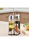 Cuisine Art 5-Piece Condiment Set - Stainless Steel Stand & Lids - Oil, Vinegar & Spice Jars - 4
