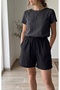 Summer 100% Cotton Muslin Fabric Black Shorts
