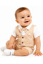 Baby Boy Beige Color Plaid Patterned Vest Model with Bow Tie and Shorts Set - 2