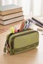 Plklk 24193-24197-24241-24243 Two-Compartment Pencil Holder Pencil Bag School Pencil Case Green