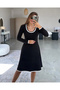 Women's Long Sleeve Round Neck Midi Viscose Two Thread Dress - 3