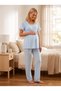 New Season Blue Scallop Linen Detailed Special Design 100% Cotton Summer Maternity Pajama Set with Breastfeeding Feature - 3