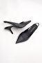 Women's Stiletto Pointed Toe Open Back Strap Short Classic Heeled Shoes Dorve Black - 8