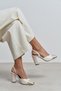 Solea Sedef Matte Gold Toe Detailed Thick Heeled Women's Shoes with Elastic Back - 3