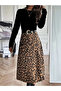Women's Long Sleeve Crew Neck Imported Crepe Blouse Bottom Patterned Modal Midi Dress - 3