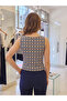 Women's Blue Retro Patterned Square Collar Lined Sleeveless Viscose Elastane Blouse - 7