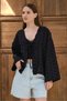 Black Women's Textured Kimono Cardigan with Tie Detail, Comfortable Fit, Long Sleeve Jacket