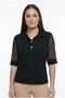 Women's Polo Collar Crystal Button Detailed Sleeves Tulle Plus Size Lycra Blouse - 3