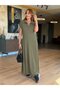 Women's Short Sleeve Collared Long Viscose Two-Thread Dress with Pockets
