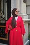Women's Brooch Detail Waist Tie Long Linen Cardigan Red - 3