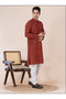 Mens Red All-Over Printed Cotton Kurta Set - 3