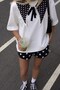 Women's Oversize T-Shirt Polka Dot White Dot Shawl Collar with Accessory White – Comfortable Fit, 100% Cotton
