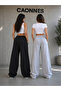 2-Piece Women's Sweatpants (Black-Grey) Oversize Baggy Loose Legs - 2