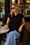 New Season Modern Linen Buttoned Short Sleeve Flounce Women's Shirt - 4