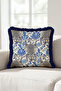 Exotic Tiger Jacquard Fringed Pillowcase-Authentic Bohemian Blue Cream Navy Blue Tassel Throw Pillow Cover - 2