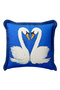 Blue Swan Figured Fringed Pillowcase-Romantic Animal Cobalt Blue Navy Blue Tasseled Throw Pillow Cover