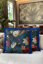 Floral Pattern Baroque Fringed Pillowcase-Romantic Floral Petrol Blue Navy Blue Tassel Throw Pillow Cover - 3