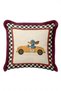 Racing Car Dog Checkered Fringed Pillowcase-Retro Children's Beige Yellow Burgundy Tassel Throw Pillow Cover - 3