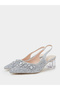Silver Rhinestone Pointed Toe Slingback Pumps - 2