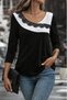 Women's Long Sleeve Round Neck Double Color Lace Detailed Viscose Blouse