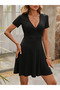 Women's Short Sleeve Double Breasted Neck A-Line Thick Twill Camisole Dress - 5