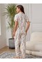 White Floral Print Short Sleeve Shirt And Pyjama Set - 2