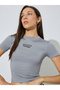 Grey Slogan Print Stretch Fitted T-Shirt