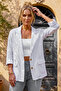 Italian White Shirt Collar Long Sleeve Striped Buttoned 100% Linen Woven Jacket 65 63 - 5