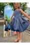 Navy Blue Flower Detailed Girl's Balloon Model Design Evening Dress - 8