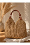 Astarli- Handmade Paper Rope Knitted Leather Handle Hand and Shoulder Bag - 2